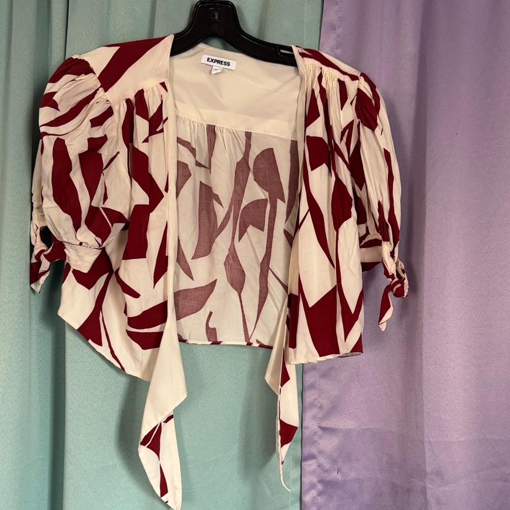 Express Burgundy and Cream Leaf Pattern Blouse